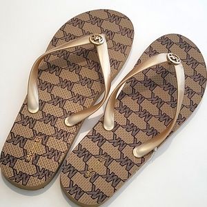 Michael Kors MK Flip Flop PVC/MK outline Camel Multi size 11 New
